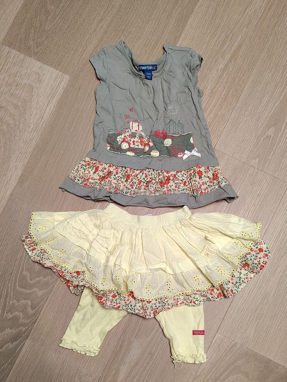 naartjie sage green and pale yellow floral girls matching set